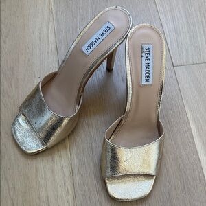 Steve Madden Metallic Gold Open-Toe Mules 7.5 Tolly